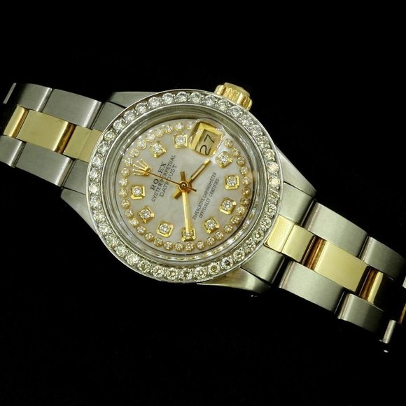 Rolex Ladies Datejust Oyster Stainless Gold Diamond Dial Bezel Watch main image 6